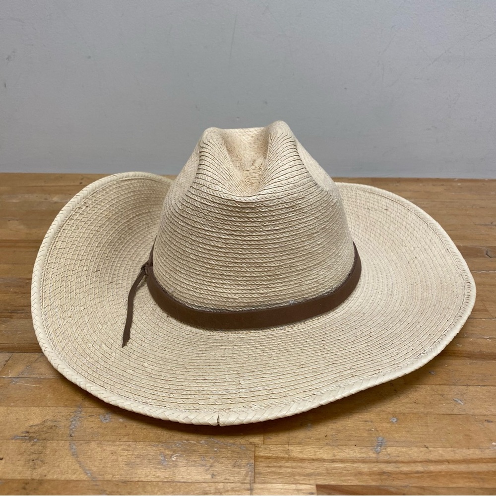 Vintage Sunbody Hat Handcrafted Palm Leaves Houston Texas Guatemala 6 7/8 (55) View 6